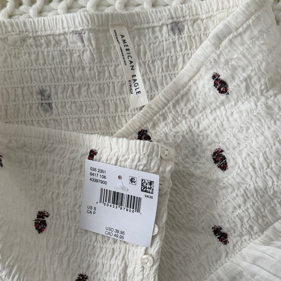American Eagle Outfitters White Smocked Tube Top with Red Accents - Picture 2 of 4